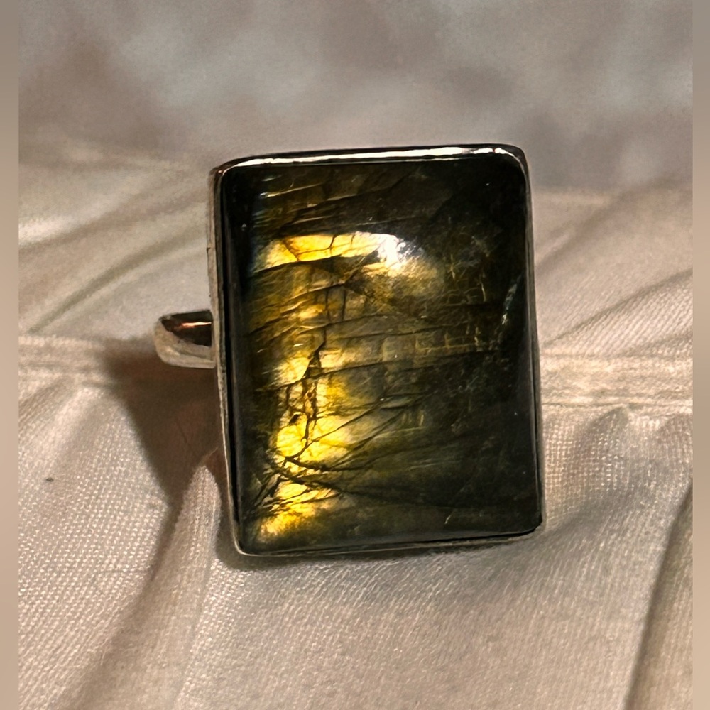Rectangular Silver Ring With Large Chunky Labordo… - image 2
